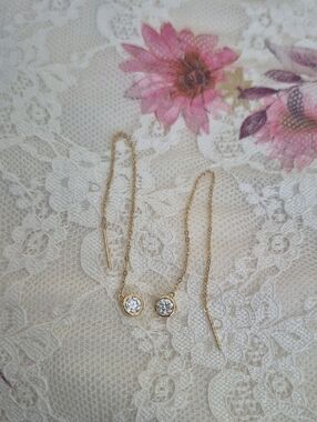 Gold Vermeil Threader 0.5ctEarrings with Clear Crystal Drops